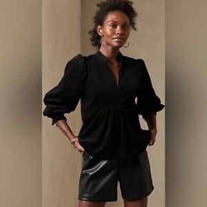 SALE! Banana Republic Ballon Sleeve Corduroy Black Top Size M